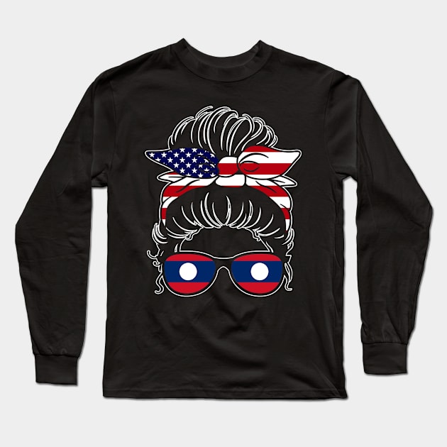 Awesome Half American Half Laotian Girl Messy Bun Lao People Long Sleeve T-Shirt by sBag-Designs